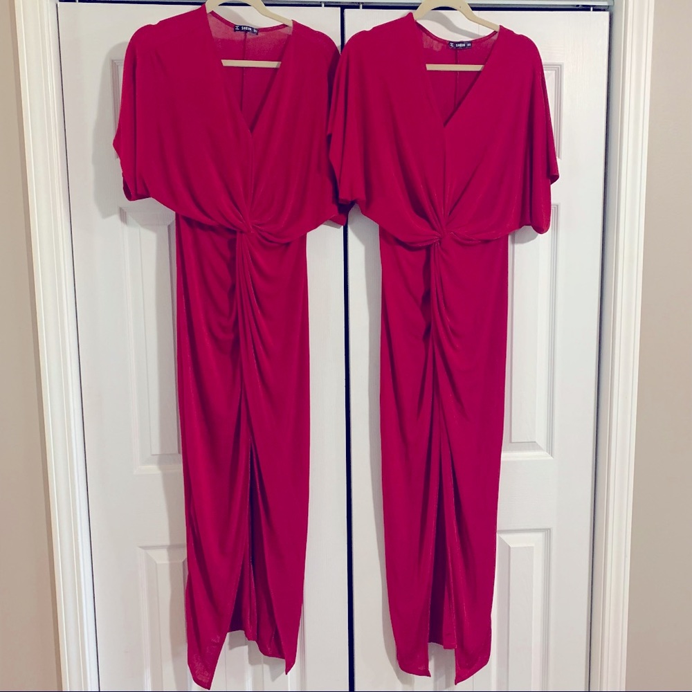 V neck red maxi